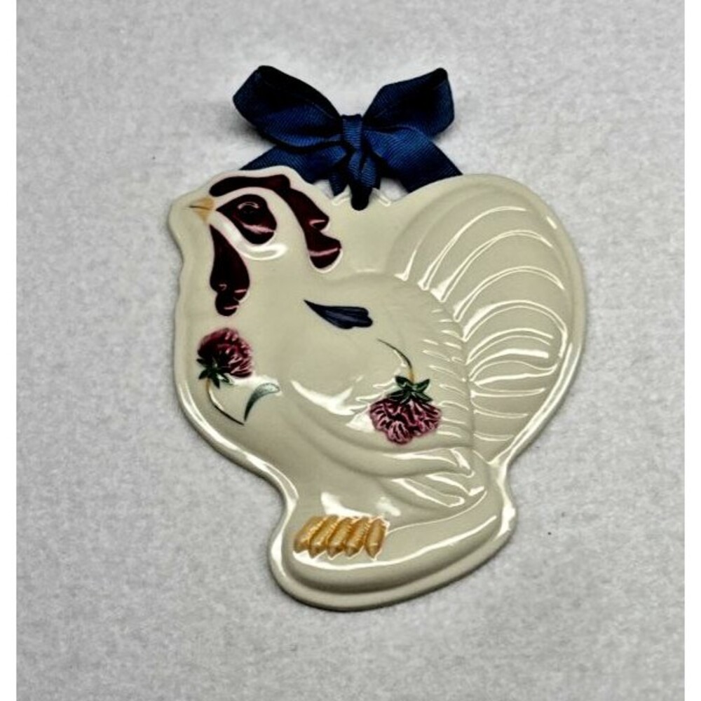 Lenox Poppies Barnyard Rooster Cookie Mold Wall Plaque Porcelain Ribbon VTG